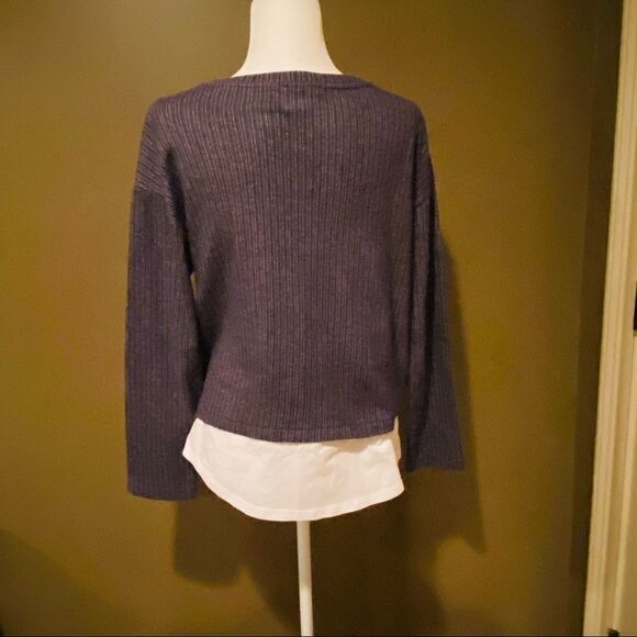 Zara Sweater Blue & Grey Stripe Size Small Faux Undershirt At Bottom - Picture 5 of 12